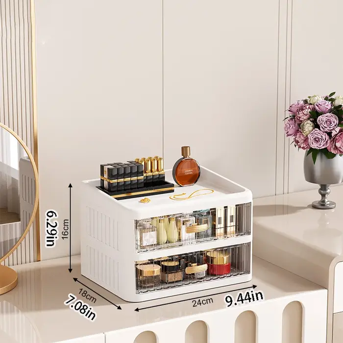 Boîte de rangement pour maquillage sur coiffeuse, grande boîte de rangement de comptoir avec tiroirs