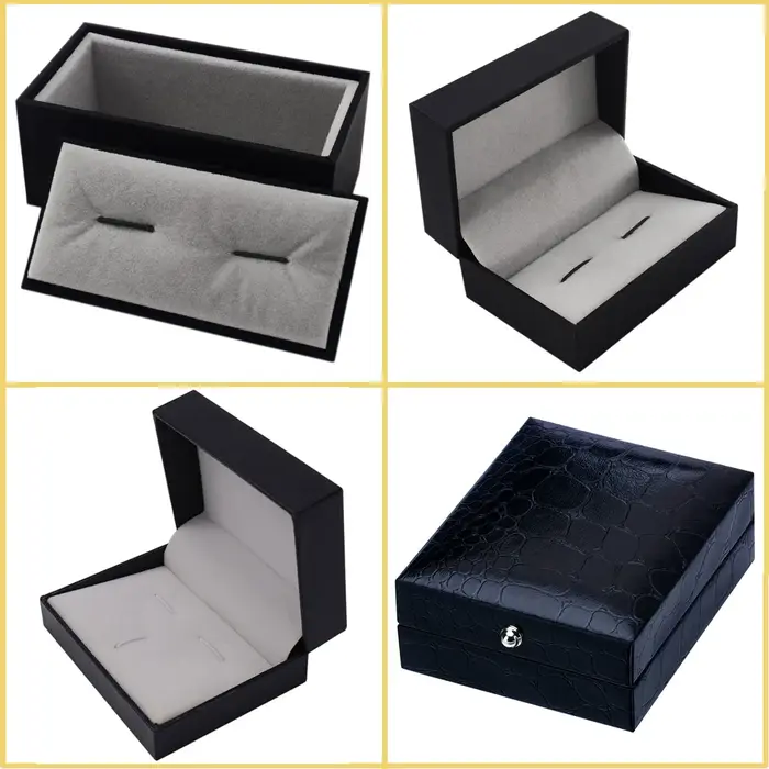 SAVOYSHI boîte à bijoux noire nouveau petit paquet de matériaux en papier similicuir boutons de manchette boîte-cadeau personnalisation