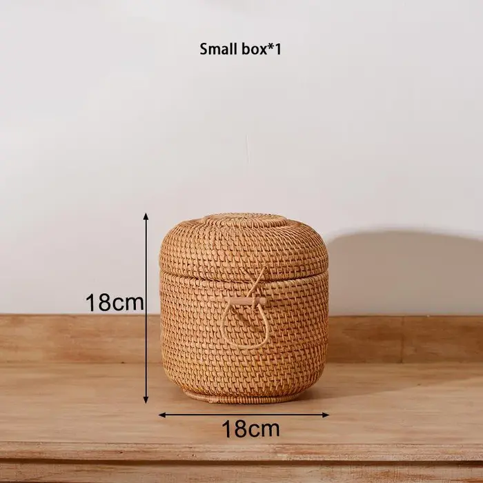 Boîte de rangement de thé en rotin tissé à la main avec couvercle, organisateur de sachets de thé Pu