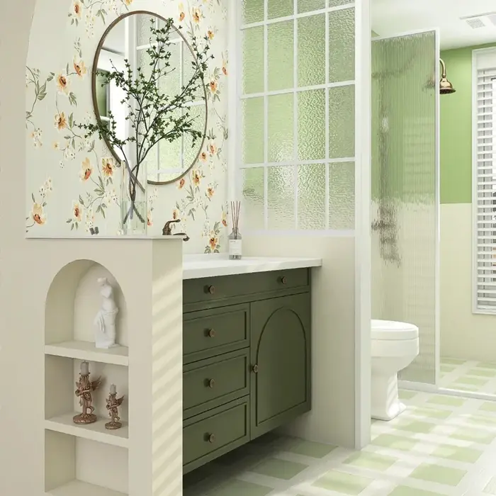 Armoire de salle de bain verte naturelle