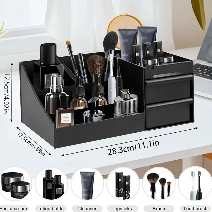 Organisateur de parfum et de colonnes pour hommes avec tiroirs – Boîte de rangement de cosmétiques de comptoir adaptée aux soins de la peau et aux articles de toilette