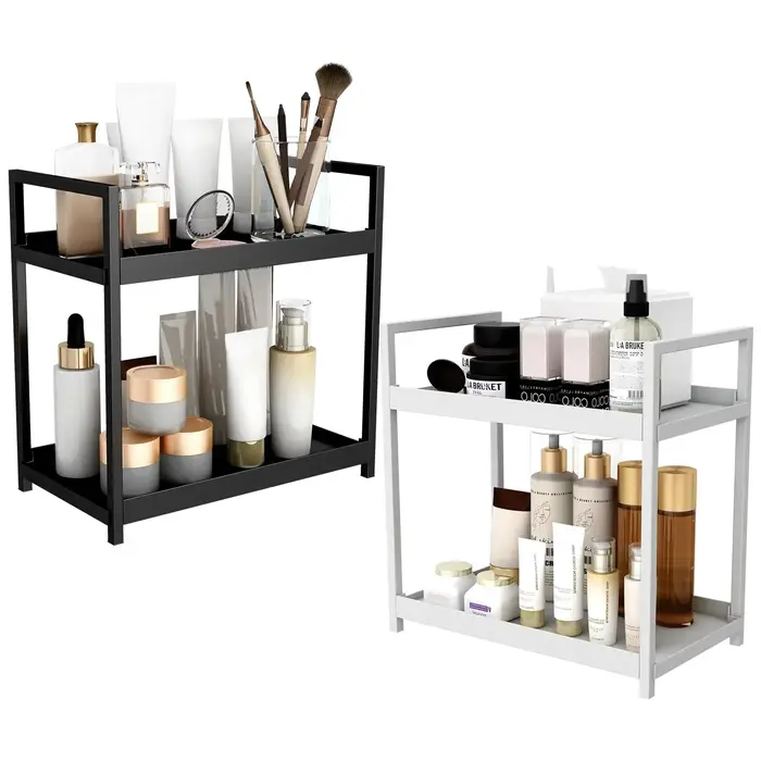 Organisateur sous évier à 2 niveaux, armoire coulissante, panier, support de rangement avec crochets, tasse suspendue, organisateur de salle de bains et de cuisine