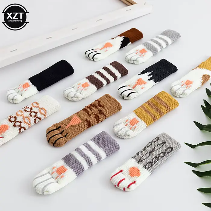 Coussinet de pied de Table et de chaise, housse de protection, griffe de chat, chaussettes tricotées