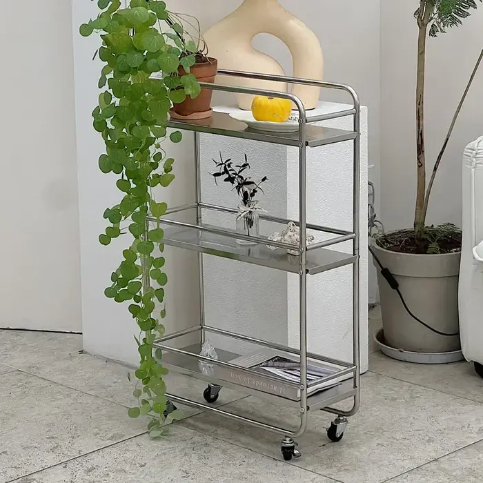 Étagère en métal multicouche, style moderne, rangement de sol perfect, chariot roulant, îlots et cha
