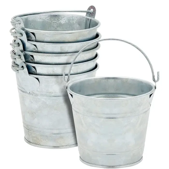 Lot de 6 petits seaux en métal galvanisé avec poignées, mini seaux en étain pour cadeaux de fête, pl
