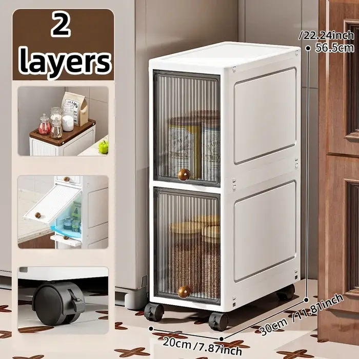 Armoire mince de rangement roulante de 20cm de large, 2 à 6 niveaux, grande capacité, peu encombrant