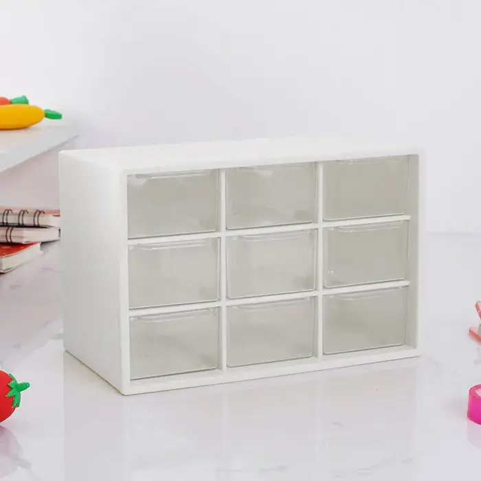 Boîtes de rangement de bureau à 9 compartiments, transparentes, avec petits tiroirs, pour étudiants,