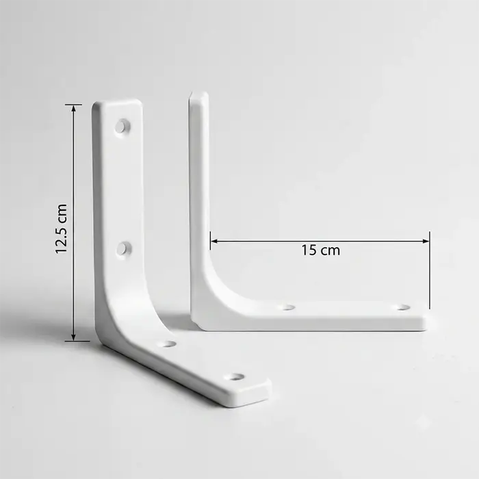 Lot de 2 supports d'étagère robustes 12,5 x 15 cm blancs en forme de L, support d'angle pour étagère