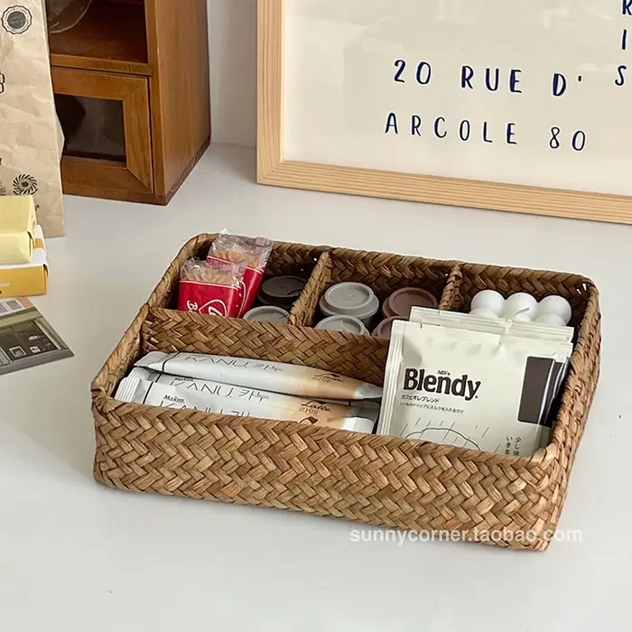 Boîte de rangement de cosmétiques en herbe tissée de Style japonais