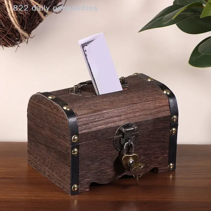 Coffre au trésor vintage avec serrure - Tirelire rétro et boîte de rangement pour la décoration intérieure