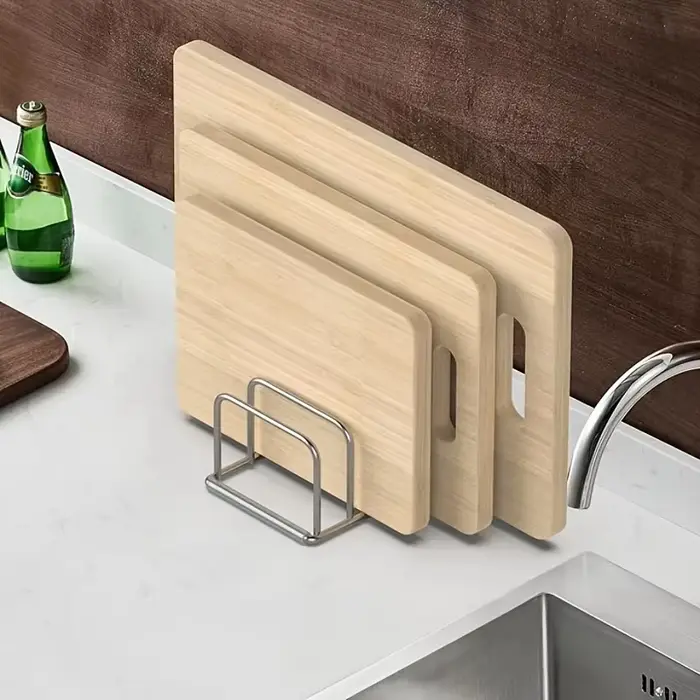 Étagère de cuisine en acier inoxydable pour casseroles et planches à découper