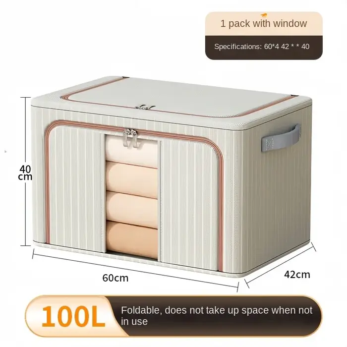 Organisateur de garde-robe rayé Oxford – Boîte de rangement pour maison/vêtements avec poignée et fe