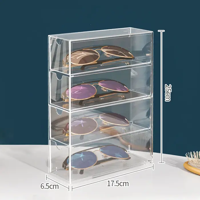 Boîte de rangement pour lunettes en acrylique - Design transparent à quatre niveaux - pour bureau, c