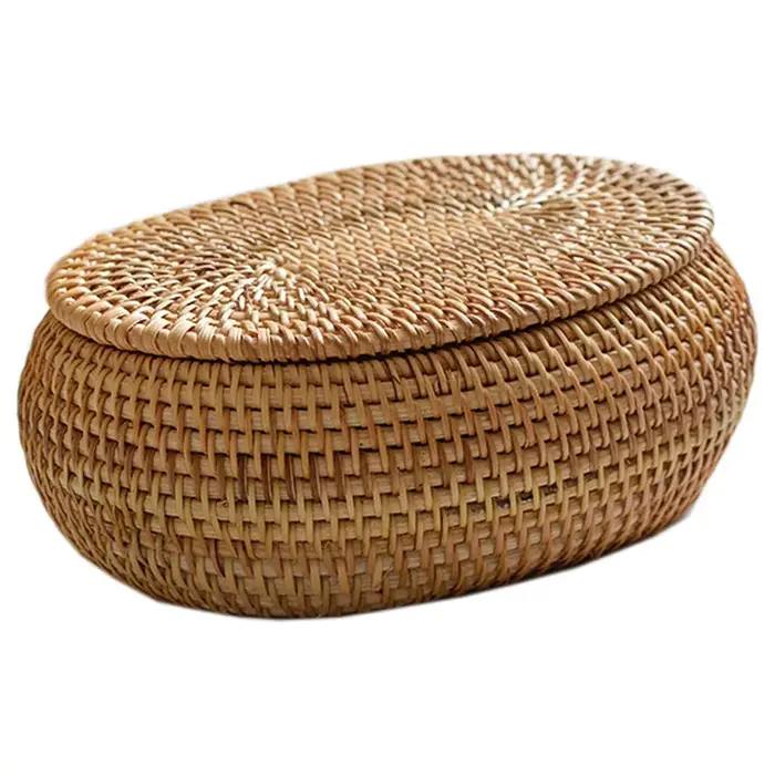 SEWS-Paniers de rangement en rotin avec couvercle, panier rond tissé à la main, boîte décorative de 