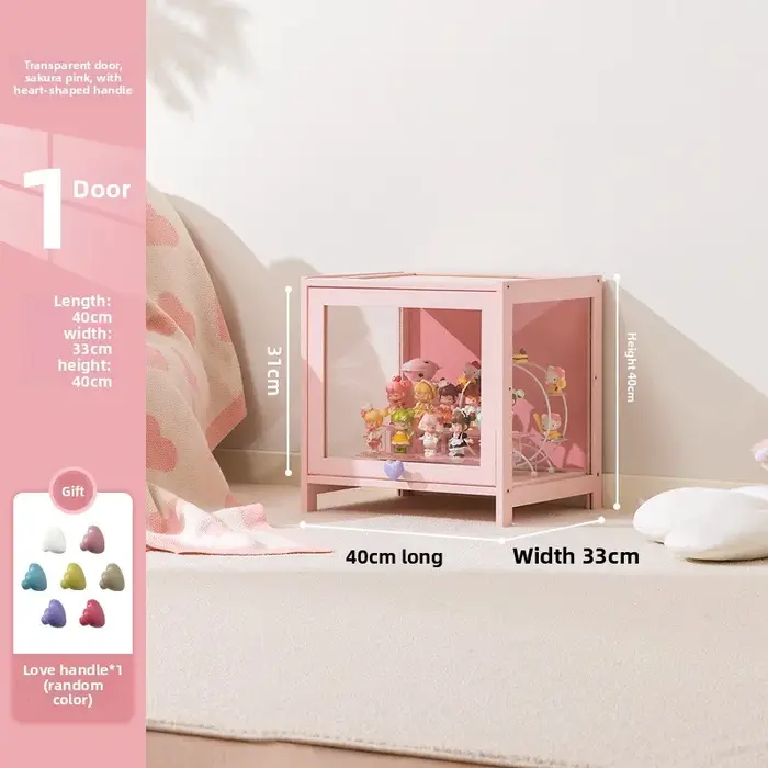 Vitrine de présentation multifonctionnelle en verre rose, anti-poussière, pour figurines et objets d