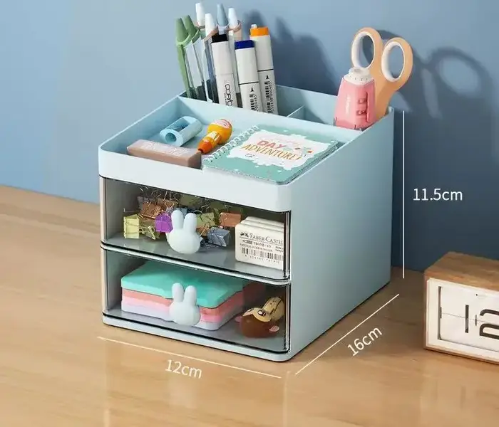 Boîte de rangement transparente avec poignée en forme de lapin, organisateur de bureau pour papeteri