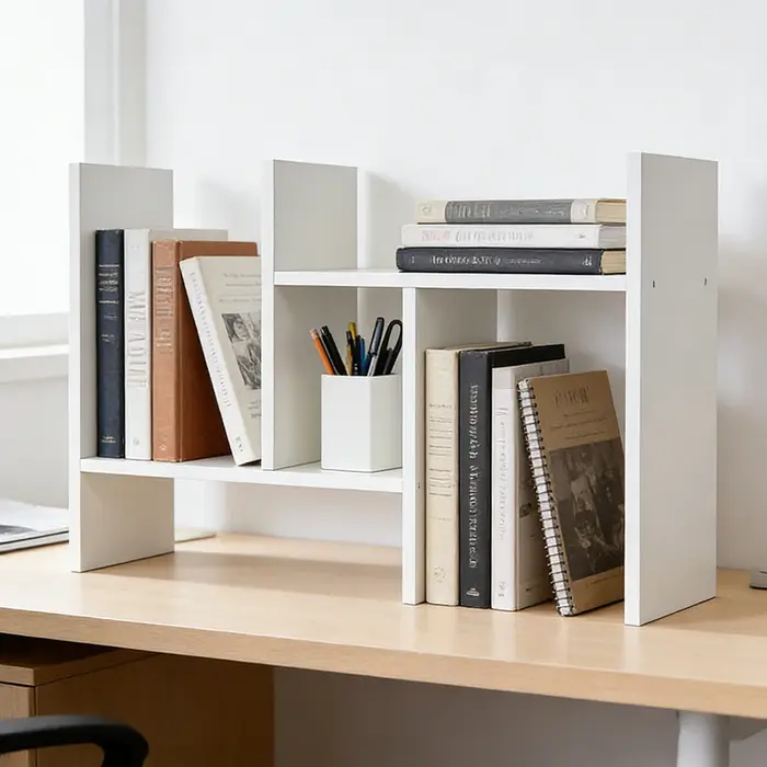 Étagère de bureau extensible en bois blanc