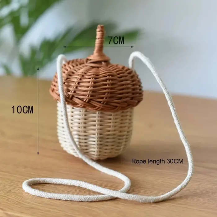 Panier de rangement en forme de gland, sac rond en rotin tressé à la main, sac seau, sac à bandouliè