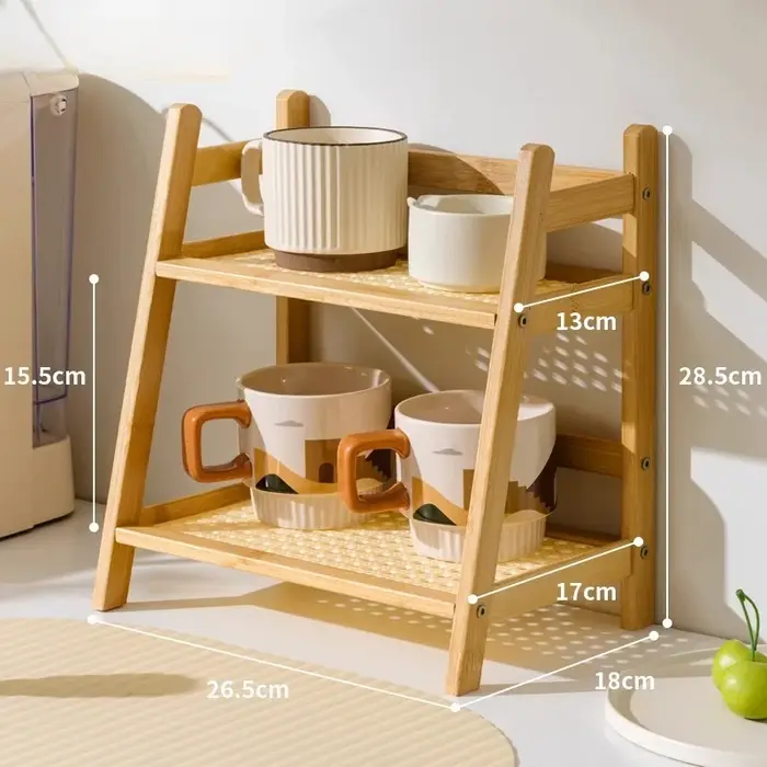 Étagère de rangement rétro en bambou à 2 niveaux, organisateur de comptoir, étagère de cuisine stabl