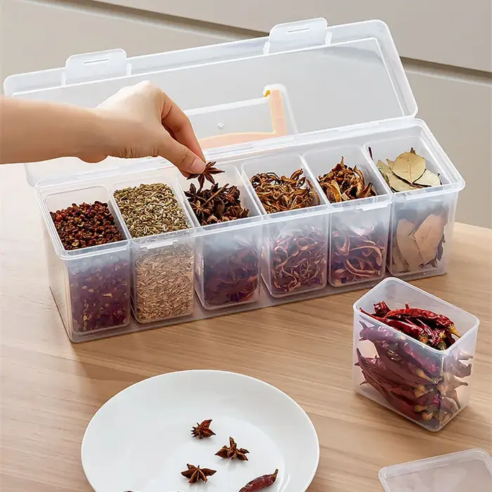 Boîte de rangement transparente grande capacité pour épices avec poignée