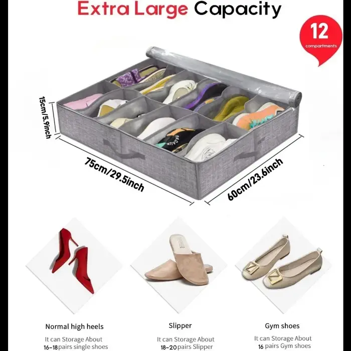 Boîte de rangement pour chaussures avec poignées renforcées pour sous le lit