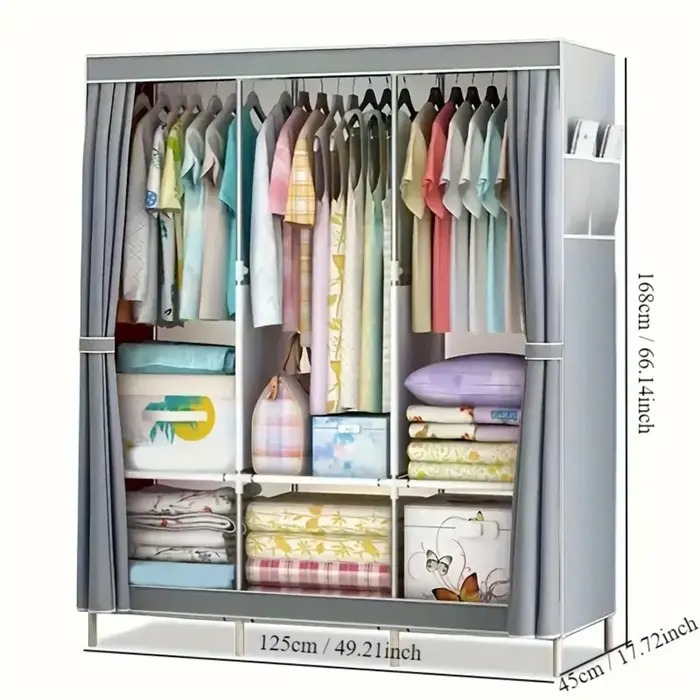 Armoire en tissu simple, placard de chambre en métal et plastique, cadre en acier robuste, organisat