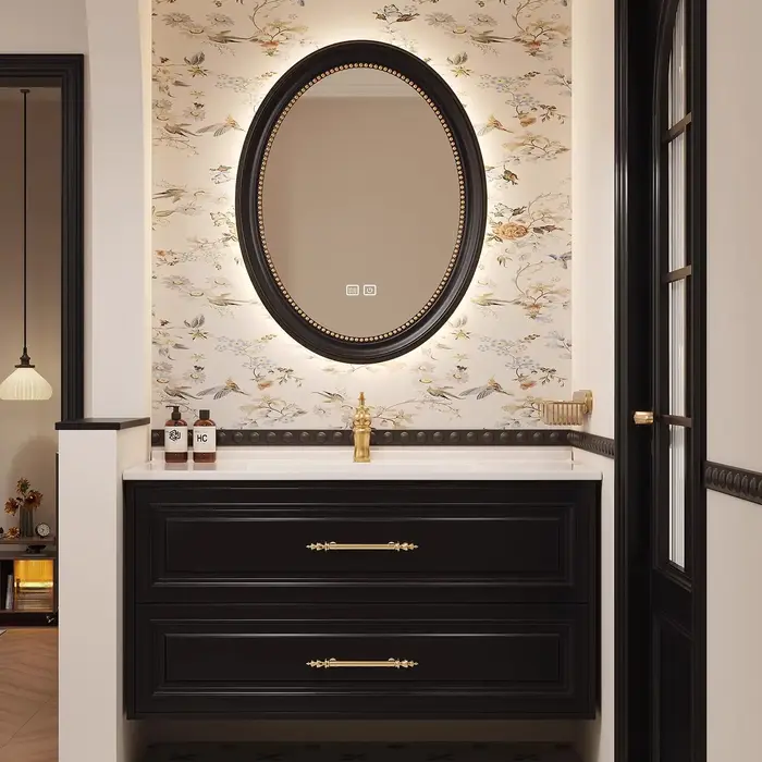 Meuble mural de salle de bain en chêne massif laqué, style rétro français, de luxe, avec lavabo inté