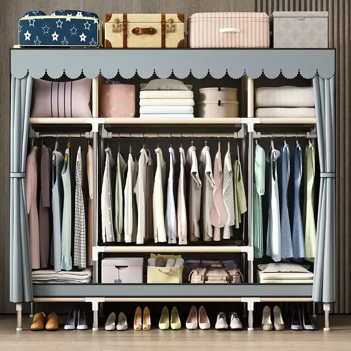 Rangement non tissé à double tige imperméable : armoire en tissu durable et minimaliste avec un larg