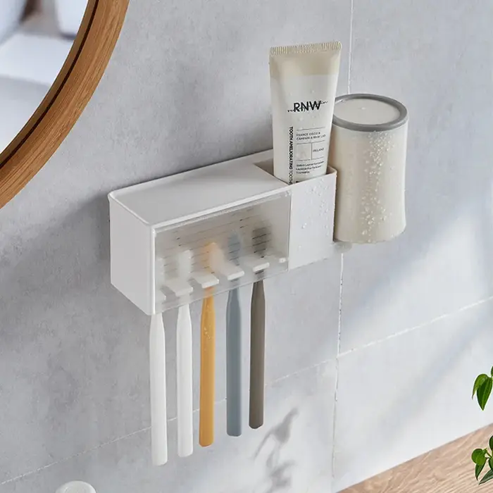 Étagères de salle de bain, support mural pour brosse à dents et dentifrice, support de rangement à v