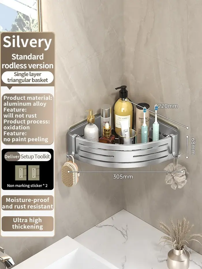 Pas besoin de percer le mur pour l'installation, étagère de salle de bain en aluminium, support de s