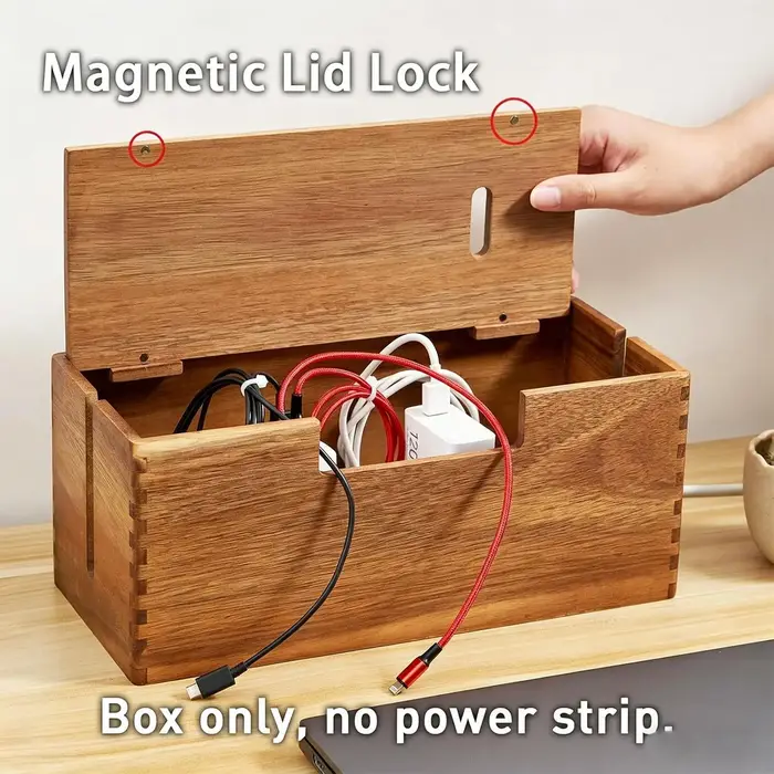 Boîte de rangement en bois pour câbles