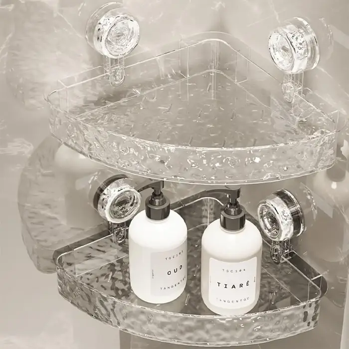 Support de rangement à ventouse ondulée, Style de luxe léger, étagère à ventouse à motif de Glacier,