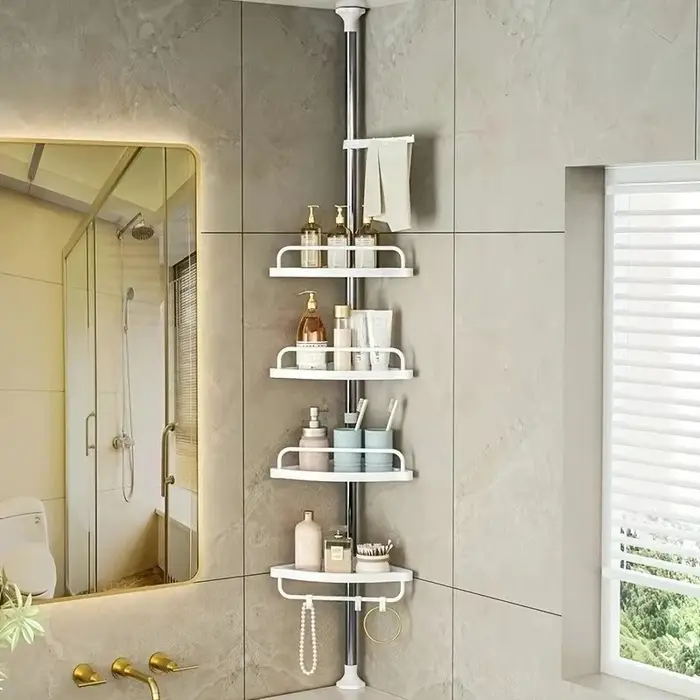 Étagère de douche d'angle télescopique sans perçage, réglable de 100 à 260 cm, support de sol pour s