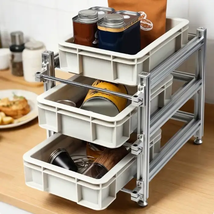 Étagère rangement en alliage d'aluminium à 3 niveaux, support peu encombrant industriel avec tiges r