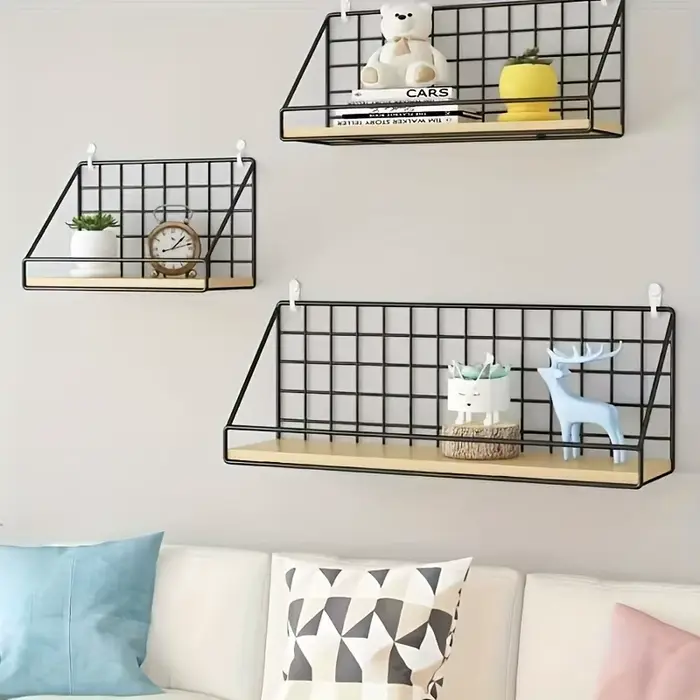 Étagère murale de rangement en bois et métal