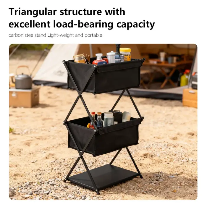 TARKA Camping étagère 3 couches support pliant barbecue pique-nique vaisselle