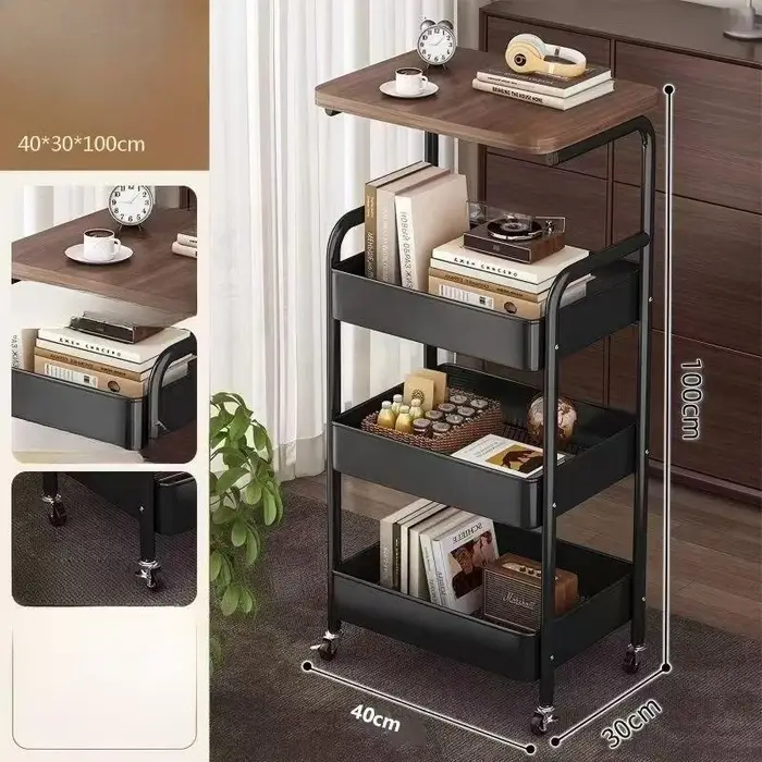 Chariot de rangement à roulettes – Étagère mobile pour collations, table de chevet et table basse, c