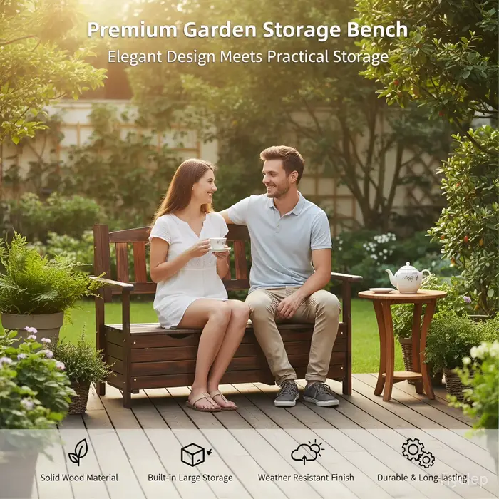 Banc de rangement extérieur en bois, chaise de jardin style assise, mobilier en bois pour patio et j