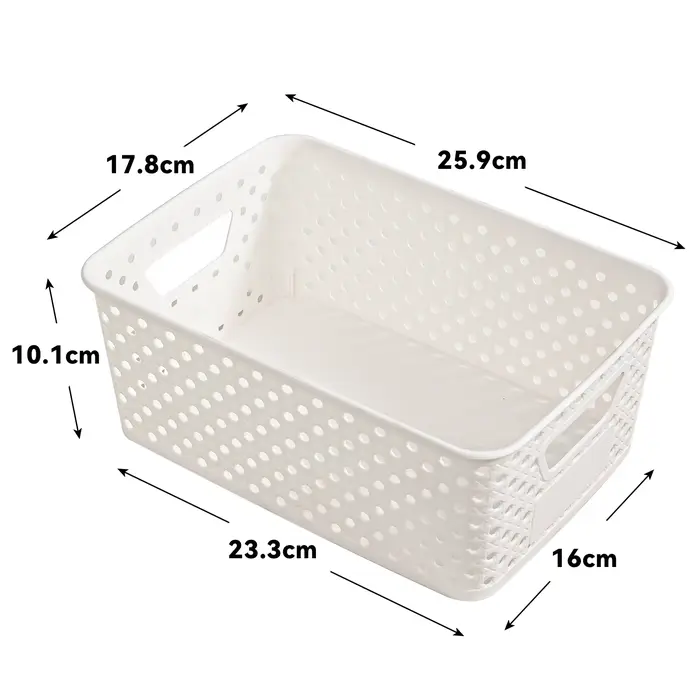 Paniers de rangement en plastique, paniers de rangement pour étagères avec poignées, petits bacs de 