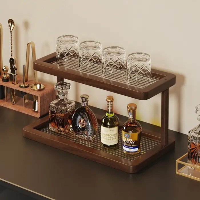 Étagère de comptoir en bambou à 2 niveaux avec fond en acrylique transparent