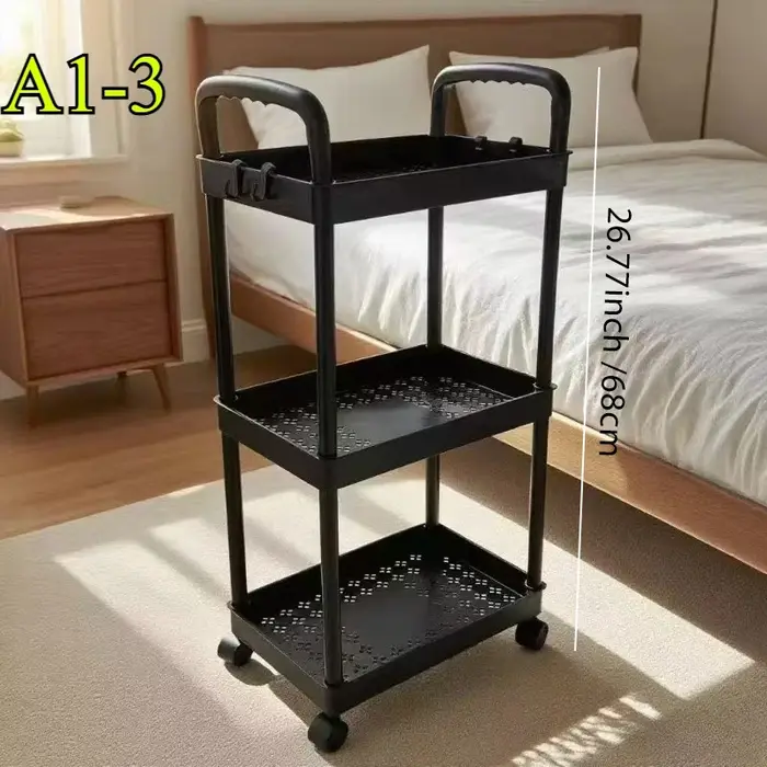 Chariot de rangement à roulettes 4 roues, organisateur multi-niveaux pour salle de bain, chambre, bu