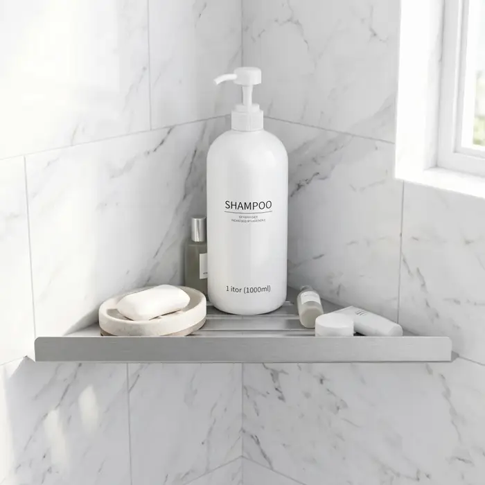Étagère d'angle de douche en acier inoxydable argenté