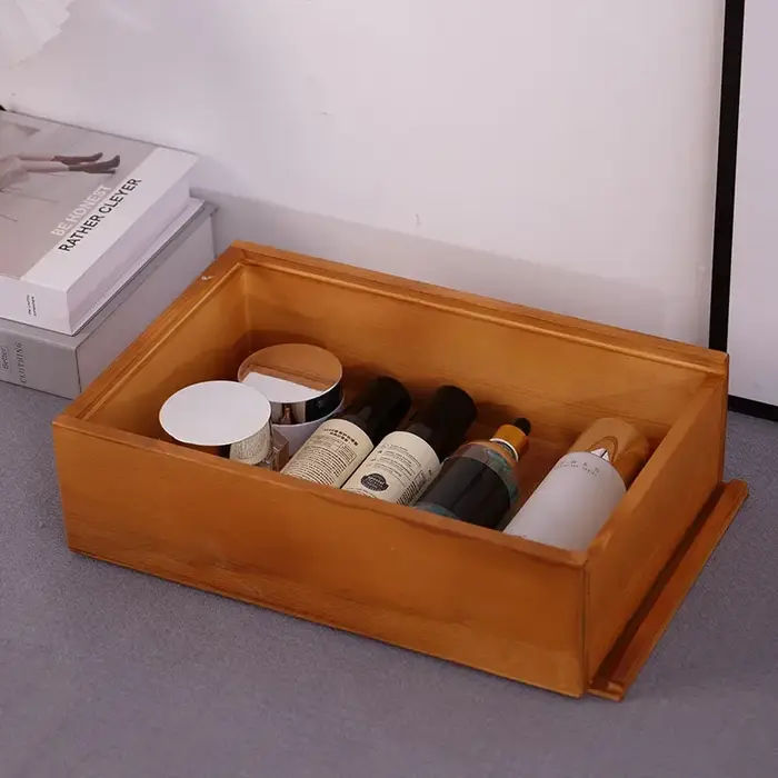 Boîte de rangement en bois de style vintage avec couvercle coulissant