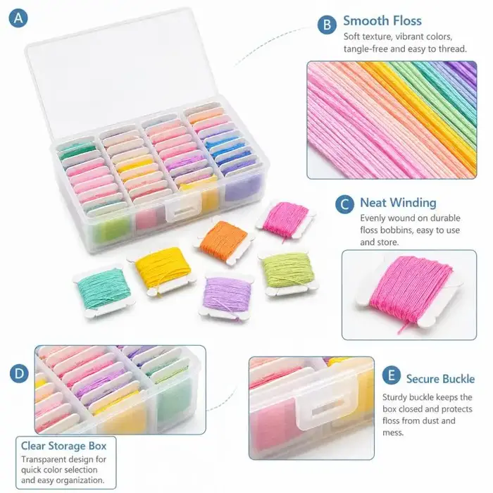 1 à 10 boîtes de fil à broder 36 couleurs avec boîte de rangement
