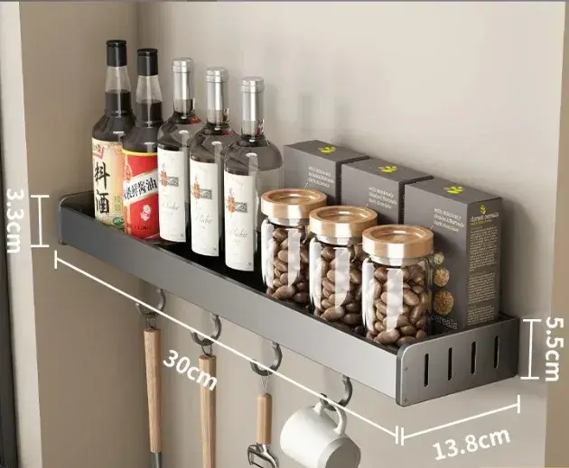 Support mural pour condiments de cuisine, étagère à épices, organisateur de rangement de cuisine, or