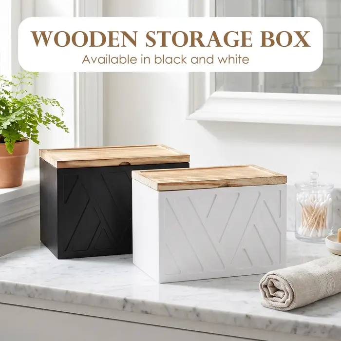 Boîte de rangement en bois pour tampons avec couvercle
