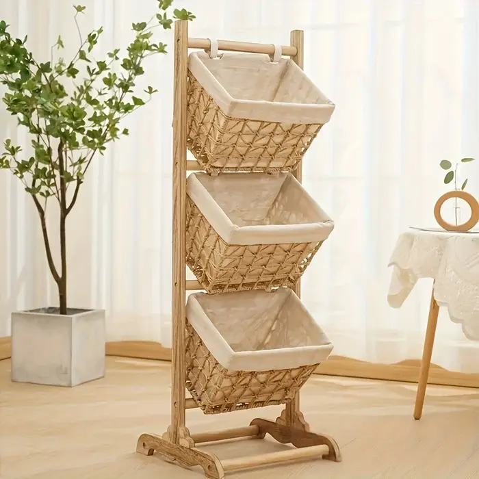Étagère de rangement sur pied en rotin - Support organisateur en bois |   Bibliothèque Boho polyvalente pour chambre à coucher, salon