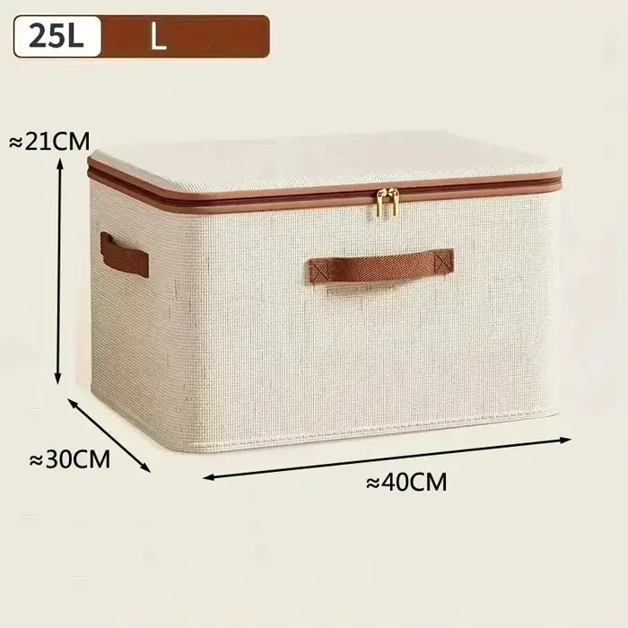 Grande boîte de rangement ménagère, boîte de rangement en coton et lin à coque rigide et résistante,