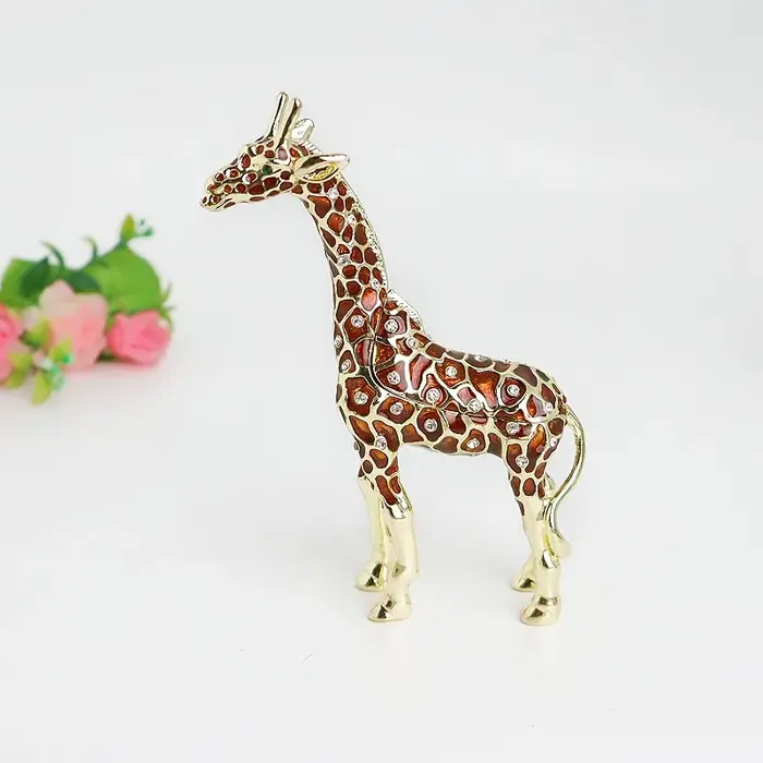 SHINNYGIFTS Boîte à bijoux girafe en émail et étain faite à la main, ornement de décoration de burea