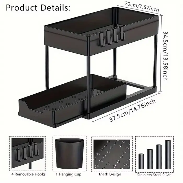 Étagère de rangement coulissante à 2 niveaux sous l'évier, support multifonctionnel pour armoire de 